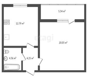 1-к квартира, сданный дом, 44м2, 9/9 этаж