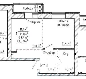 1-к квартира, вторичка, 38м2, 3/8 этаж