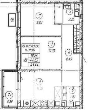 2-к квартира, строящийся дом, 45м2, 4/9 этаж