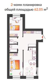 2-к квартира, строящийся дом, 62м2, 10/10 этаж