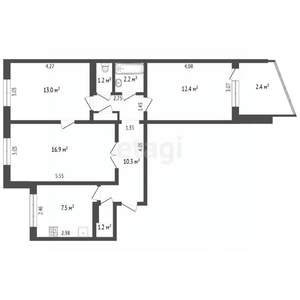 3-к квартира, вторичка, 67м2, 2/9 этаж
