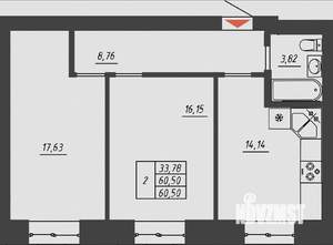 2-к квартира, строящийся дом, 61м2, 2/10 этаж