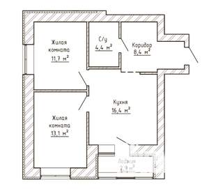 2-к квартира, строящийся дом, 56м2, 2/9 этаж