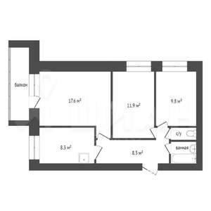 3-к квартира, вторичка, 61м2, 9/9 этаж