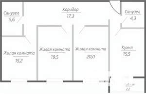 3-к квартира, строящийся дом, 100м2, 8/15 этаж