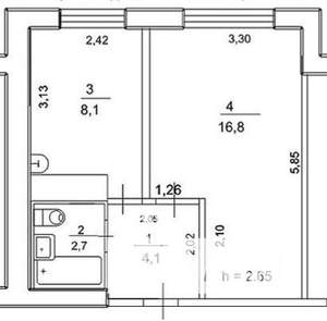 1-к квартира, вторичка, 32м2, 4/16 этаж