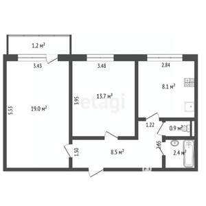 2-к квартира, вторичка, 53м2, 4/10 этаж