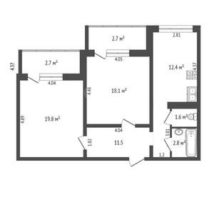 2-к квартира, вторичка, 66м2, 2/9 этаж