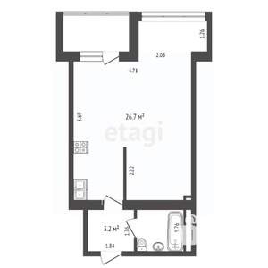 1-к квартира, вторичка, 32м2, 8/12 этаж