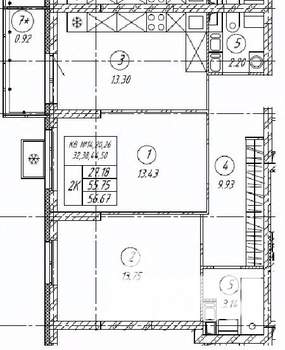 2-к квартира, строящийся дом, 57м2, 8/9 этаж