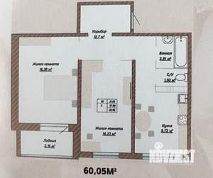 2-к квартира, вторичка, 60м2, 14/16 этаж