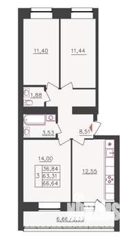 3-к квартира, вторичка, 67м2, 3/10 этаж