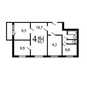 4-к квартира, вторичка, 62м2, 5/9 этаж