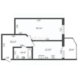 1-к квартира, вторичка, 46м2, 13/16 этаж