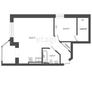 2-к квартира, вторичка, 53м2, 2/4 этаж