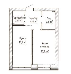 1-к квартира, строящийся дом, 37м2, 6/6 этаж