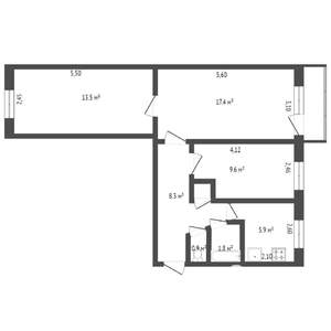 3-к квартира, вторичка, 60м2, 9/9 этаж