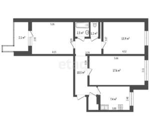 3-к квартира, вторичка, 66м2, 1/9 этаж