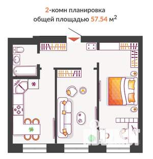 2-к квартира, строящийся дом, 58м2, 10/10 этаж