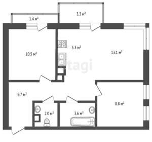 3-к квартира, вторичка, 54м2, 8/10 этаж