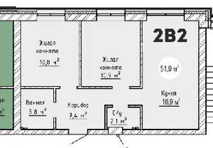 2-к квартира, строящийся дом, 52м2, 2/6 этаж