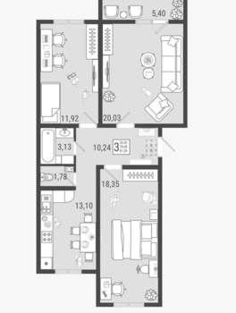 3-к квартира, вторичка, 81м2, 2/9 этаж