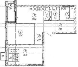 2-к квартира, строящийся дом, 59м2, 7/9 этаж