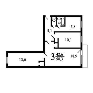 3-к квартира, вторичка, 57м2, 4/9 этаж