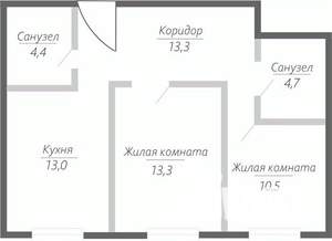 2-к квартира, строящийся дом, 59м2, 2/15 этаж