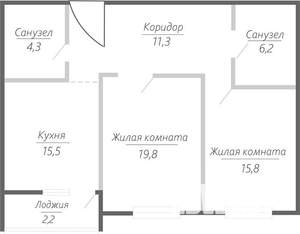 2-к квартира, строящийся дом, 75м2, 10/15 этаж